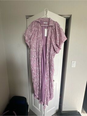 Lavender Floral Button-Down Duster